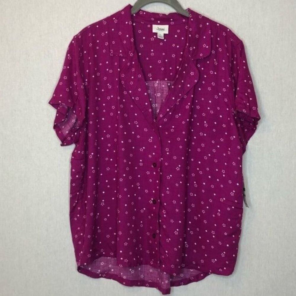 Jenni printed button up pajama lounge shirt purple large